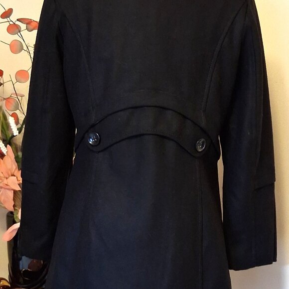 NWT 2 Two Women's Black Double Breasted Wool Blend Lined Winter Pea Coat - Picture 10 of 15